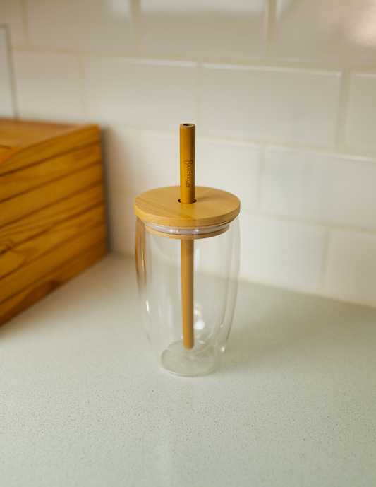 Glass Tumbler with Bamboo Lid + Straw | Holiday Bestseller