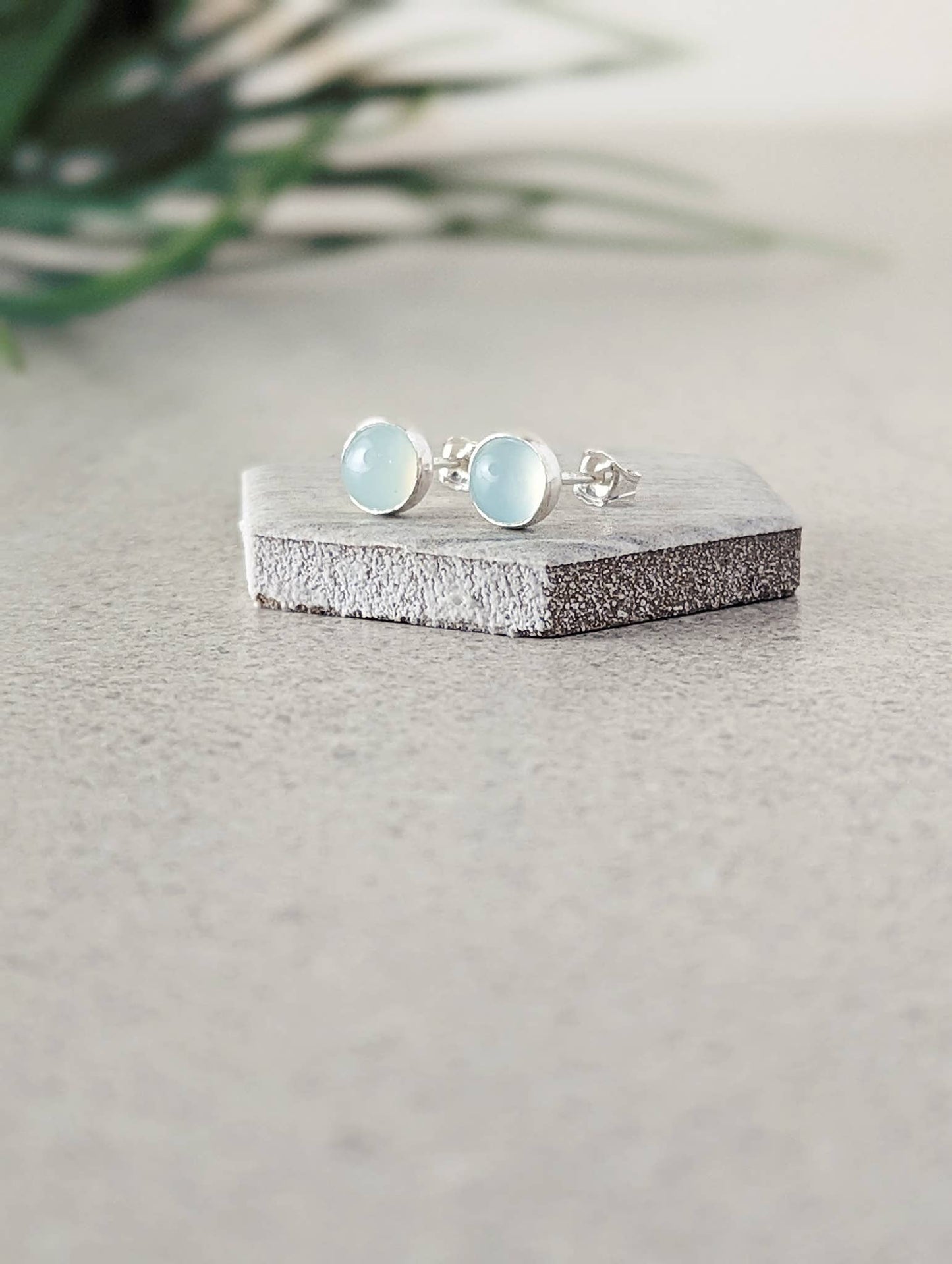 Aqua Chalcedony Stud Earrings