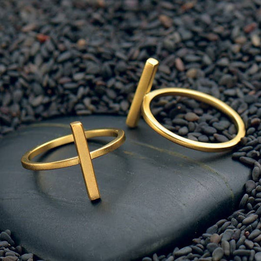 Gold Ring - Bar Ring with Gold Plate - Geometric Jewelry