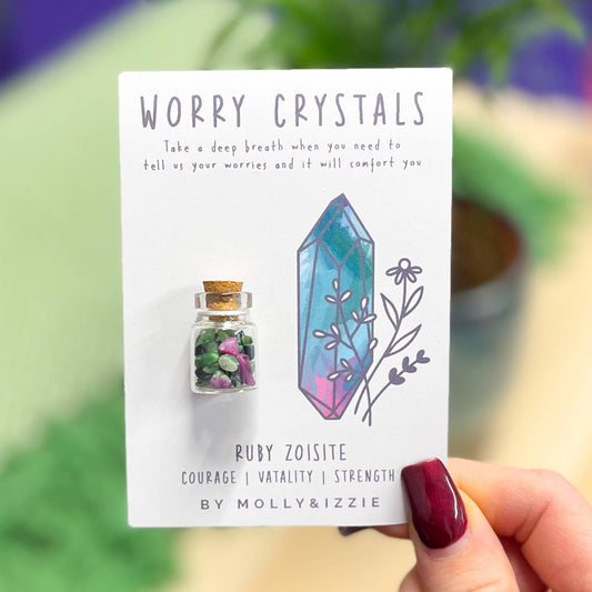 Ruby Zoisite Worry Crystals on Card