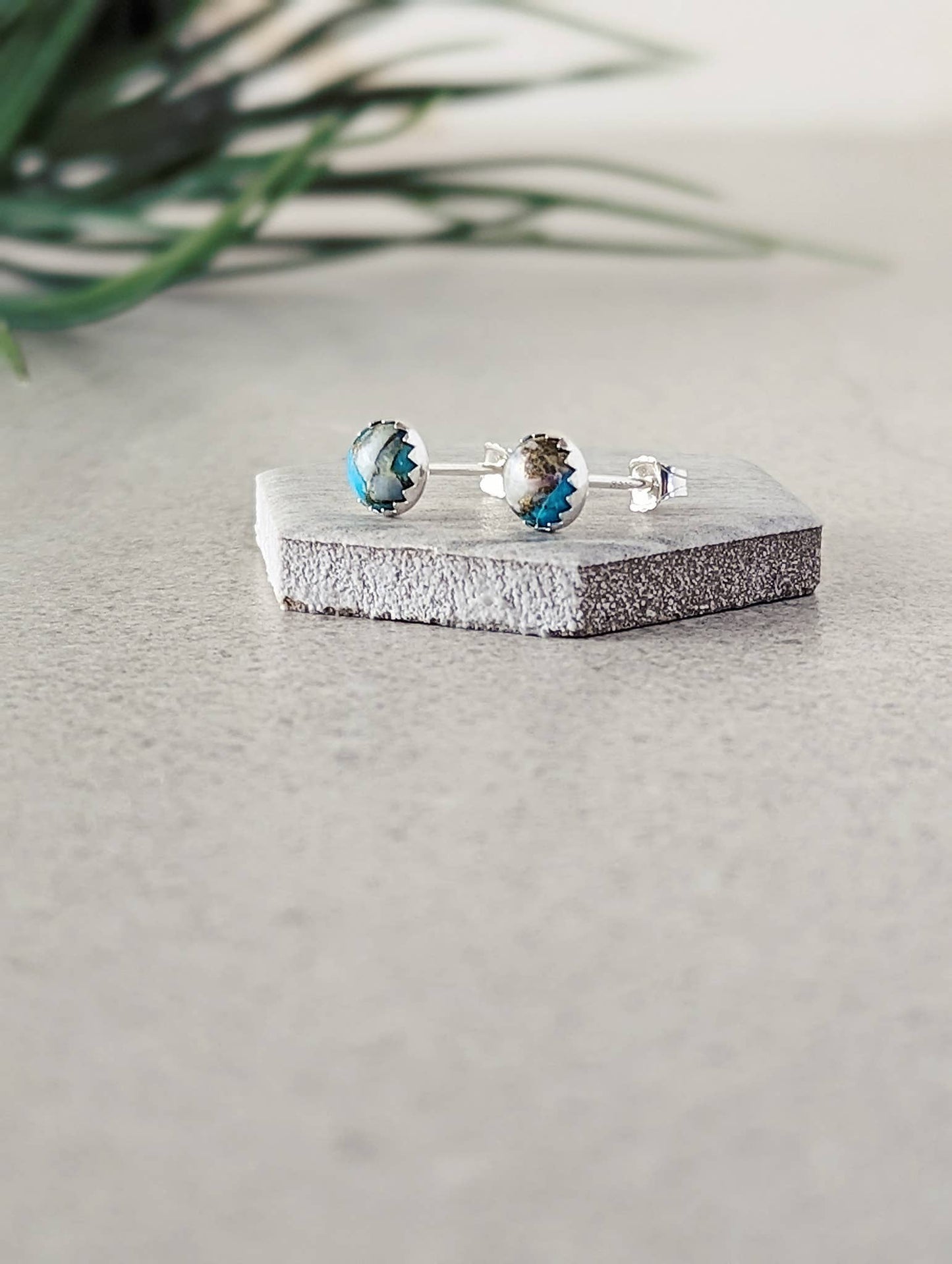 Spiny Oyster Mohave Turquoise Stud Earrings