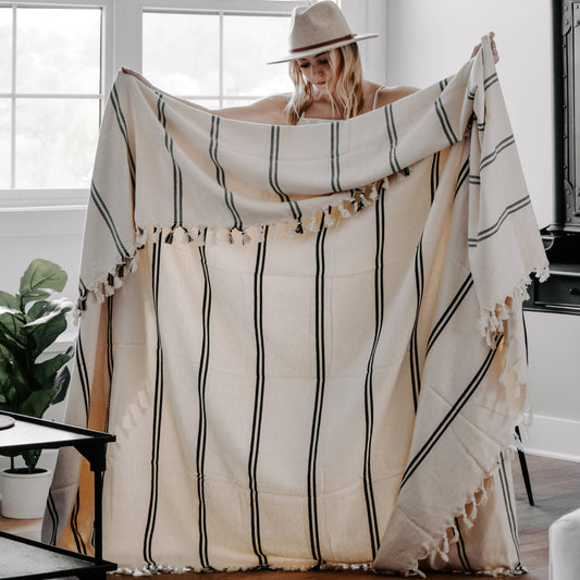 Kate Turkish Throw Blanket - Two Stripe