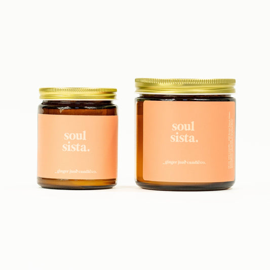 soul sista • soy candle •  2 sizes, 2 colors: 8 oz / clear / apricot fig