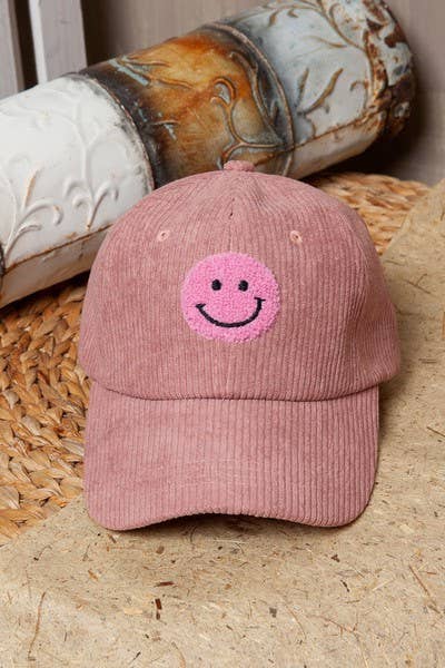 CORDUROY  SHERPA HAPPY FACE BASEBALL CAP