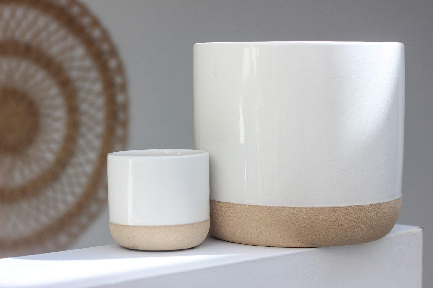 Ceramic Planter Pot White on Beige