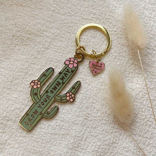 Grow Your Own Way Cactus Enamel Keychain: Unpackaged