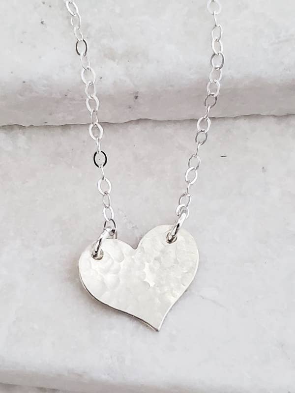 Silver Hammered Heart Necklace