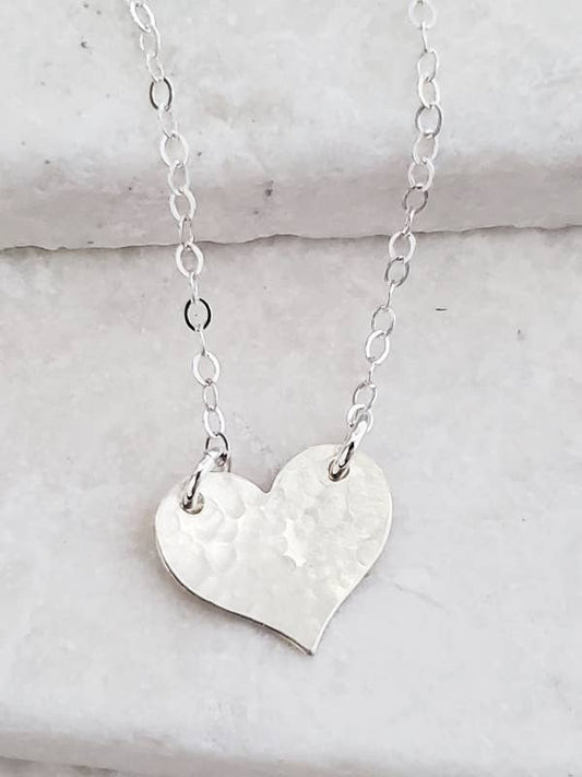 Silver Hammered Heart Necklace