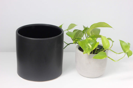 Matte Black Ceramic Cylinder Planter: 5"
