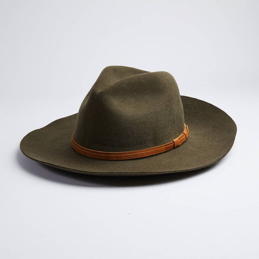 Rancher Style Olive Green Felt Hat - Unisex