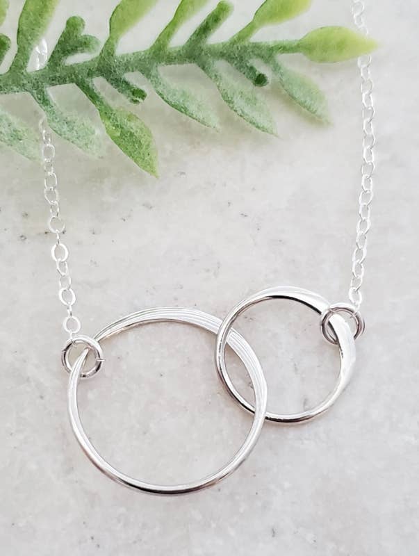 Two Intertwined Circle Sideways Necklace - Sterling Silver