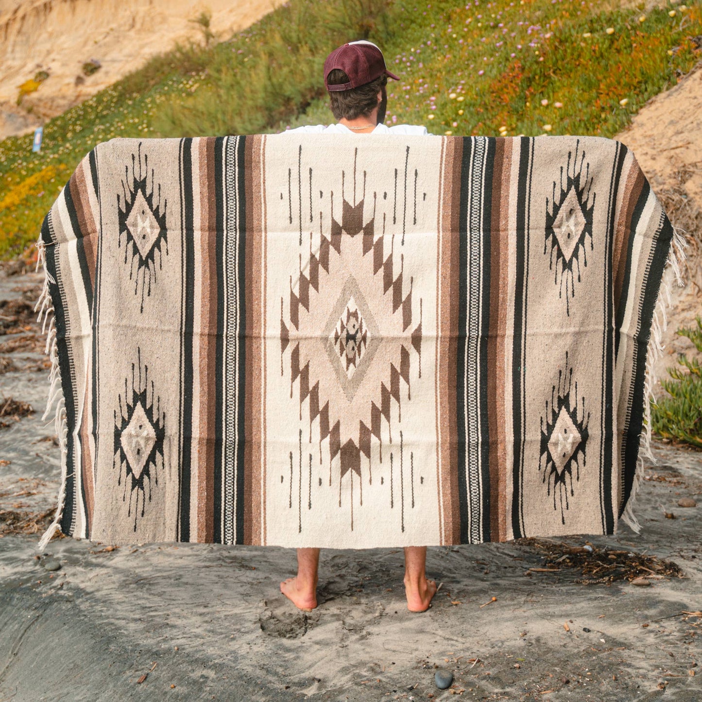 Brown Diamond 100% Wool Mexican Blanket