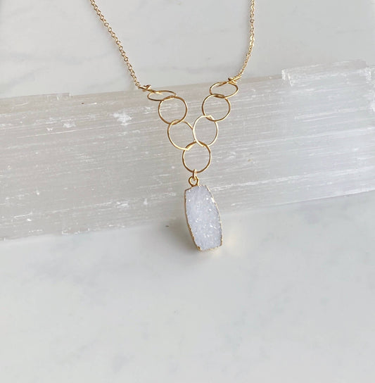 White druzy necklace