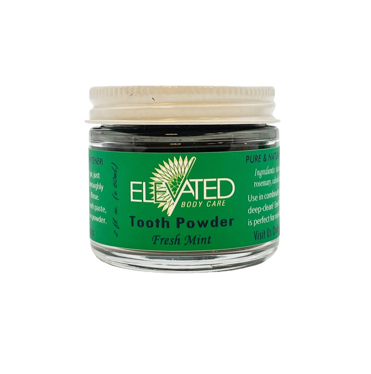 ELEVATED - Charcoal TOOTH Powder - Plastic FREE Glass Jar: Keepin' Fresh Mint