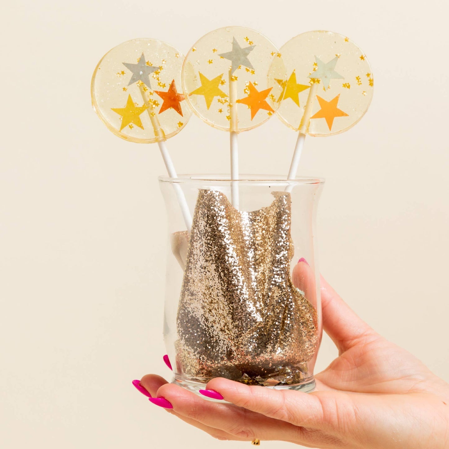 Metallic Stars Lollipops, Champagne, 10/Case