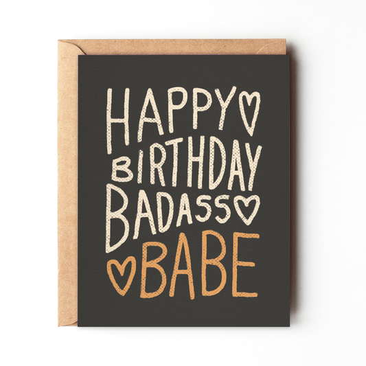 Happy Birthday Badass Babe - Black Birthday Card