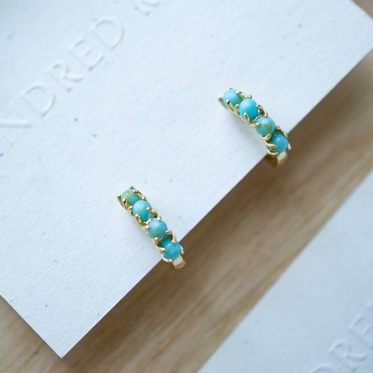Turquoise Gold Huggie Earrings