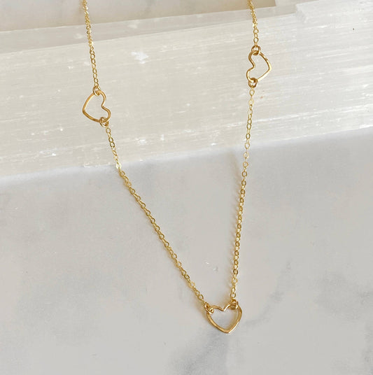 Triple tiny heart necklace